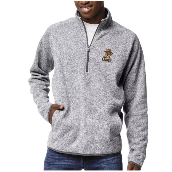 League Collegiate Wear Gray Lehigh Mountain Hawks 1/4 Zip Jacket Men’s Size Med - Picture 1 of 8